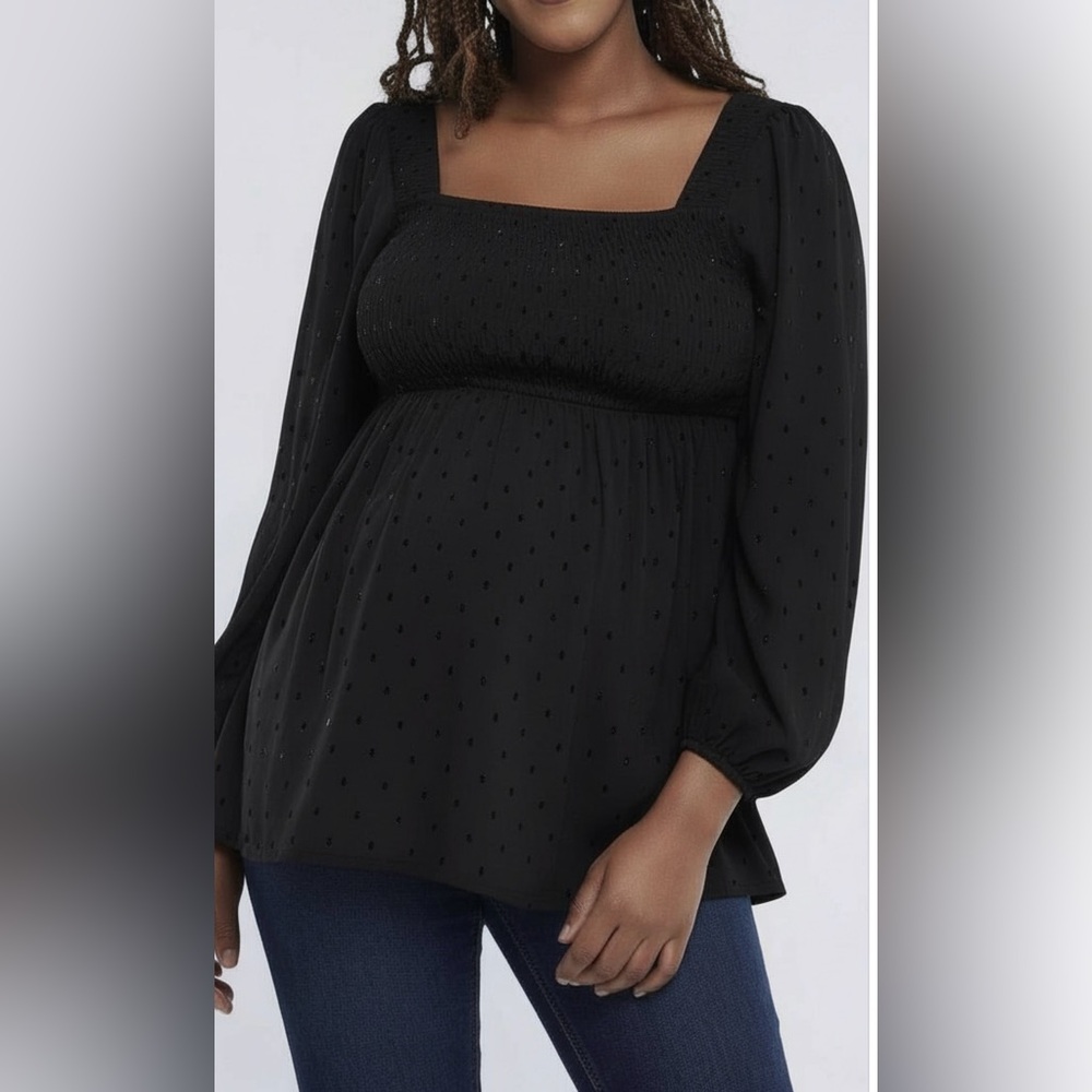 NWT - Smocked Babydoll Black Top.